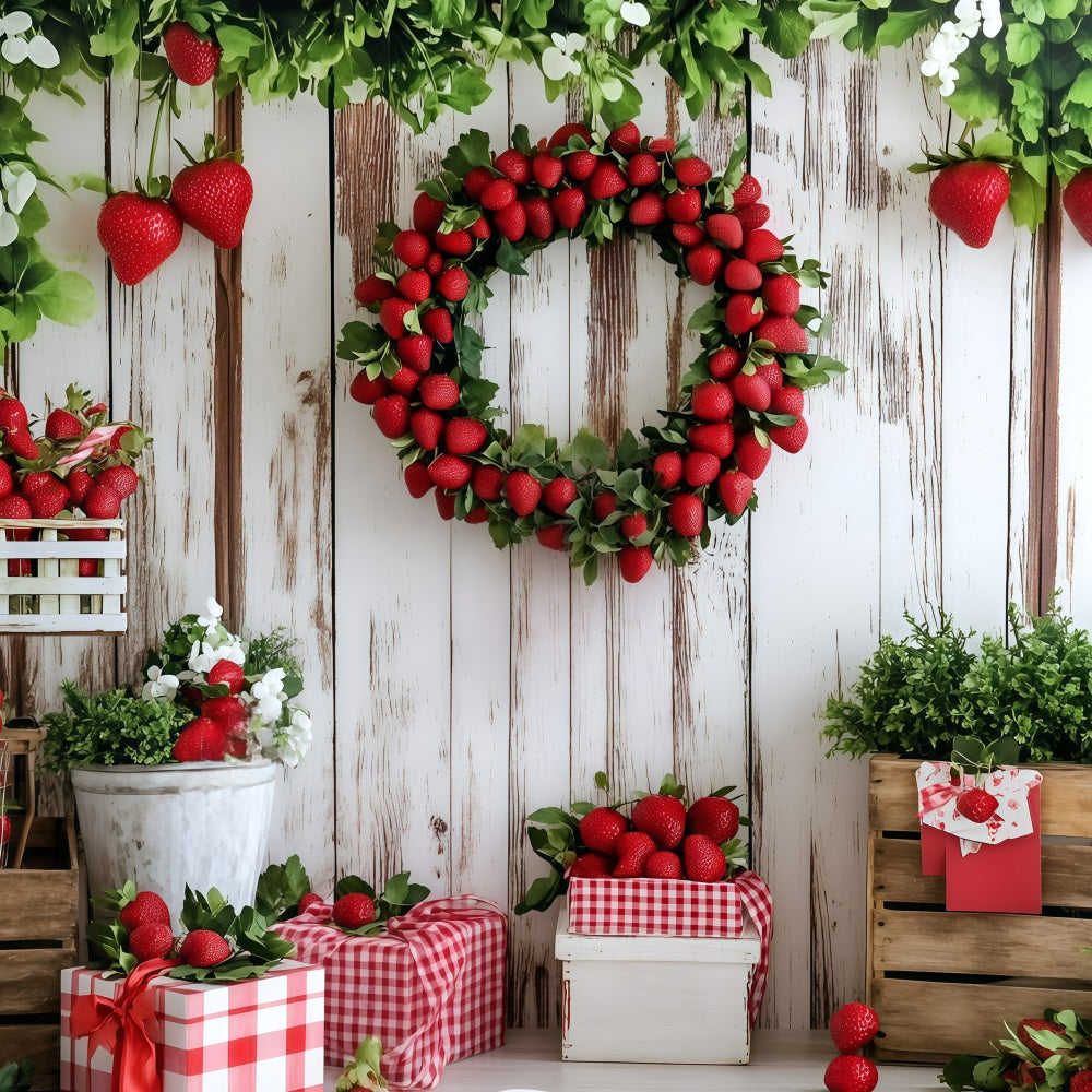 Summer Backdrop Strawberry Wreath Wooden Wall Backdrop GQ4-266