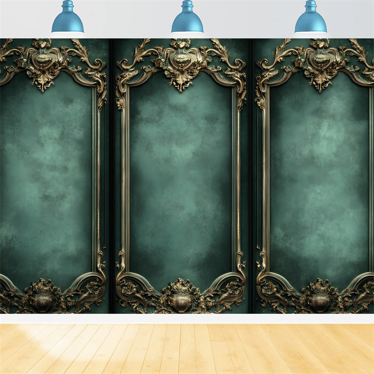Vintage Wall Backdrop Opulent Green Baroque Walls Backdrop GQ4-305