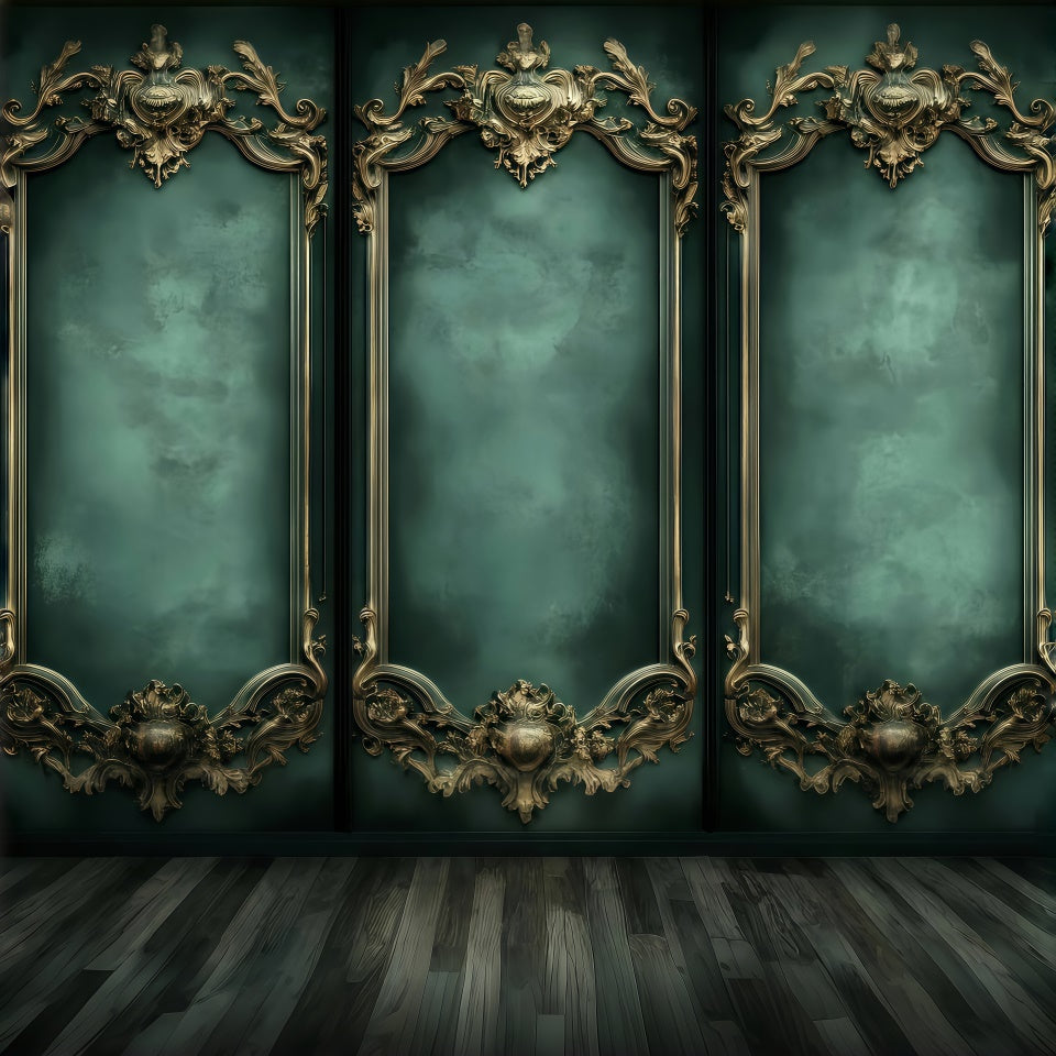 Vintage Wall Backdrop Opulent Green Baroque Walls Backdrop GQ4-305