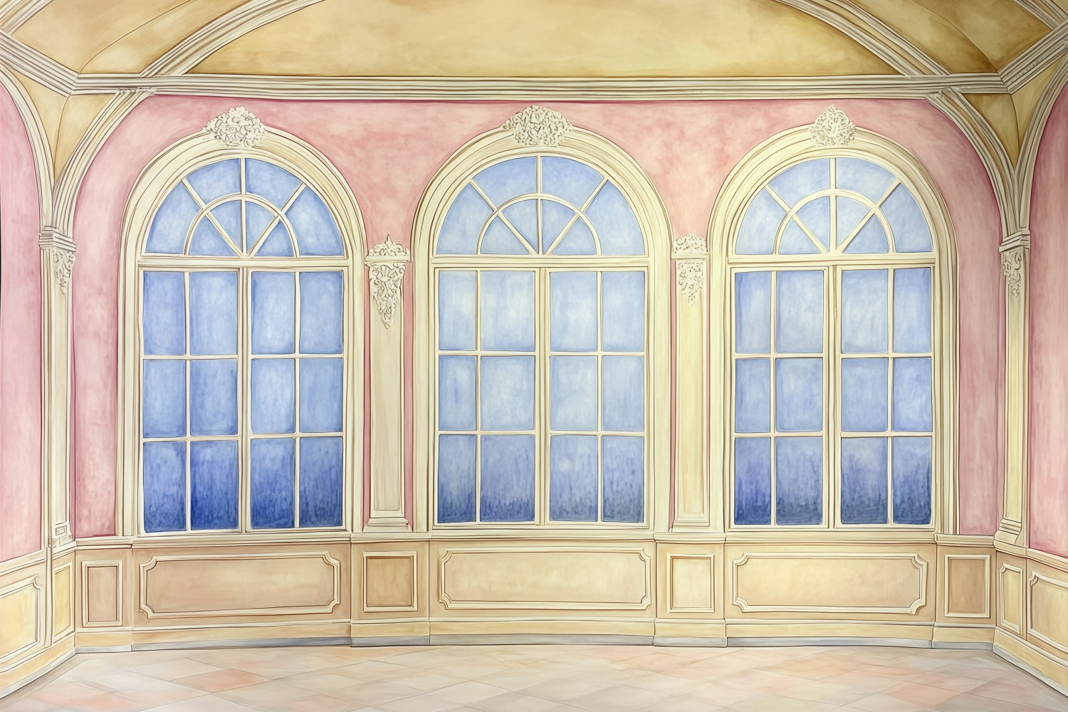 Vintage Photography Backdrops Soft Painted Royal Windows Backdrop GQ4-307