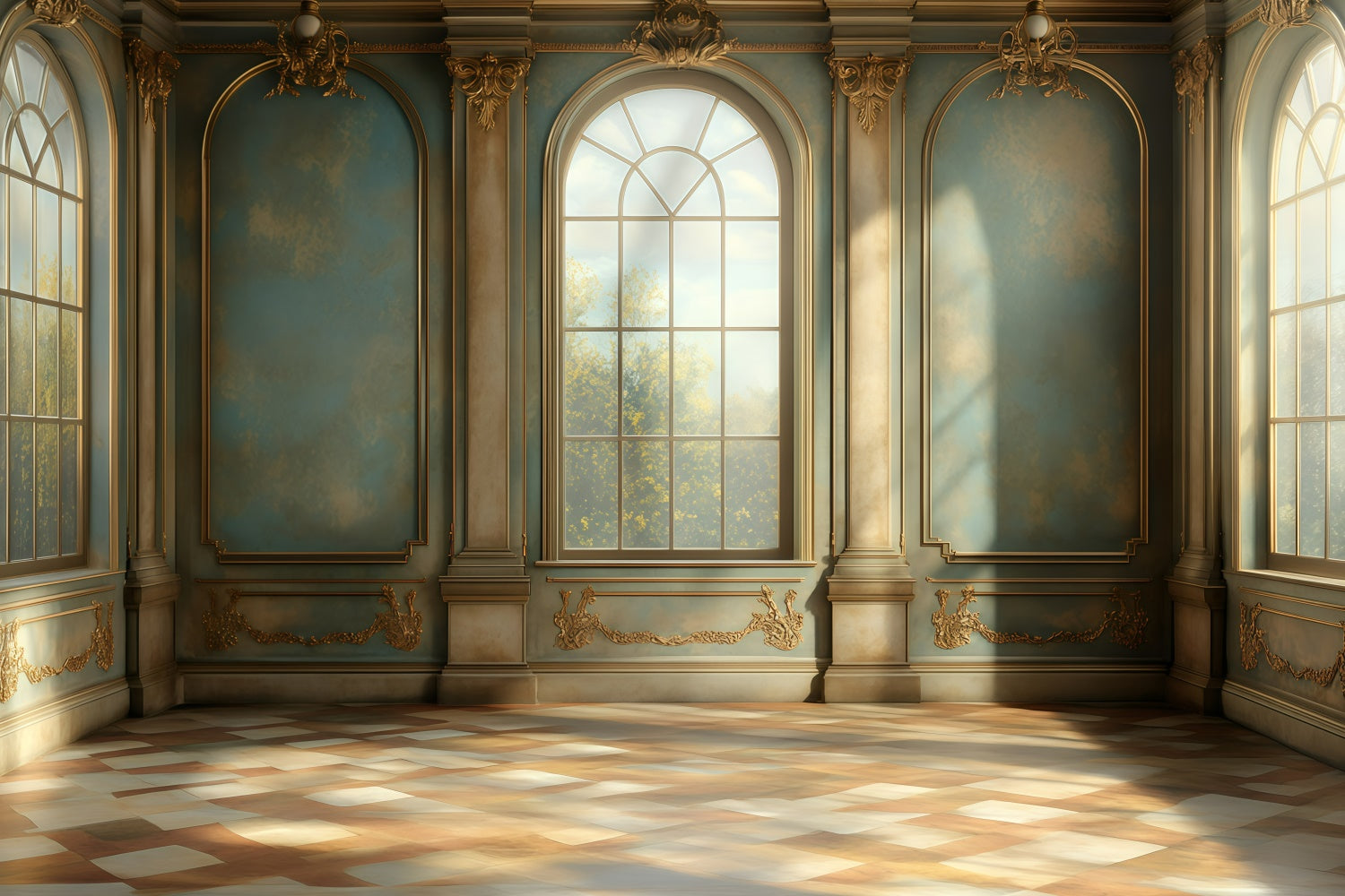 Retro Backdrops Dreamy Morning Light Palace Vintage Backdrops GQ4-315