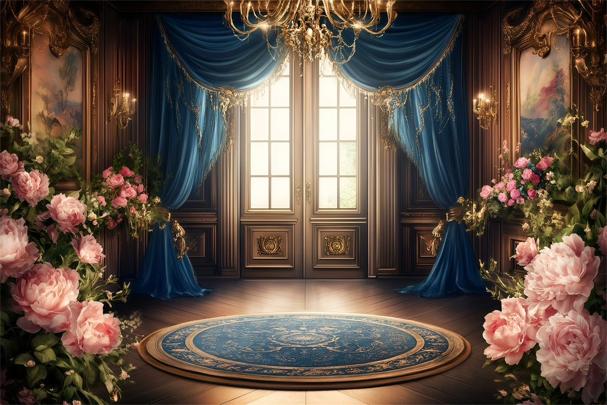 Victorian Photography Backdrop Golden Frame Rose Hall Vintage Backdrop GQ4-318