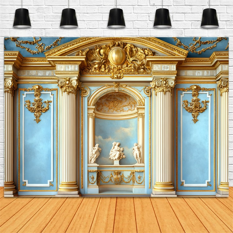Vintage Wall Backdrop Ornate Columns Blue Wall Vintage Backdrop GQ4-322