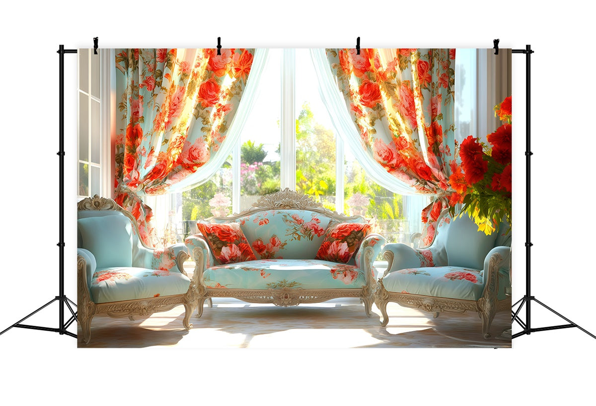 Vintage Backdrops For Photography Chic Rose Curtain Sofa Backdrop GQ4-323