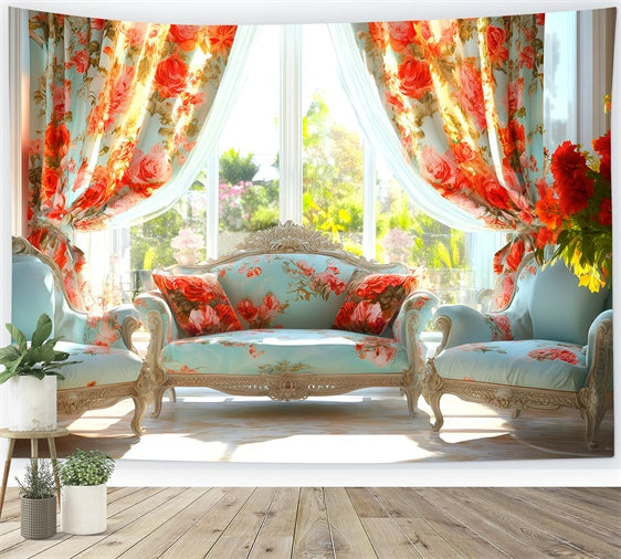 Vintage Backdrops For Photography Chic Rose Curtain Sofa Backdrop GQ4-323