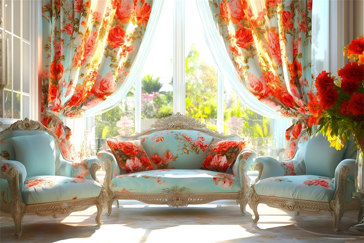 Vintage Backdrops For Photography Chic Rose Curtain Sofa Backdrop GQ4-323