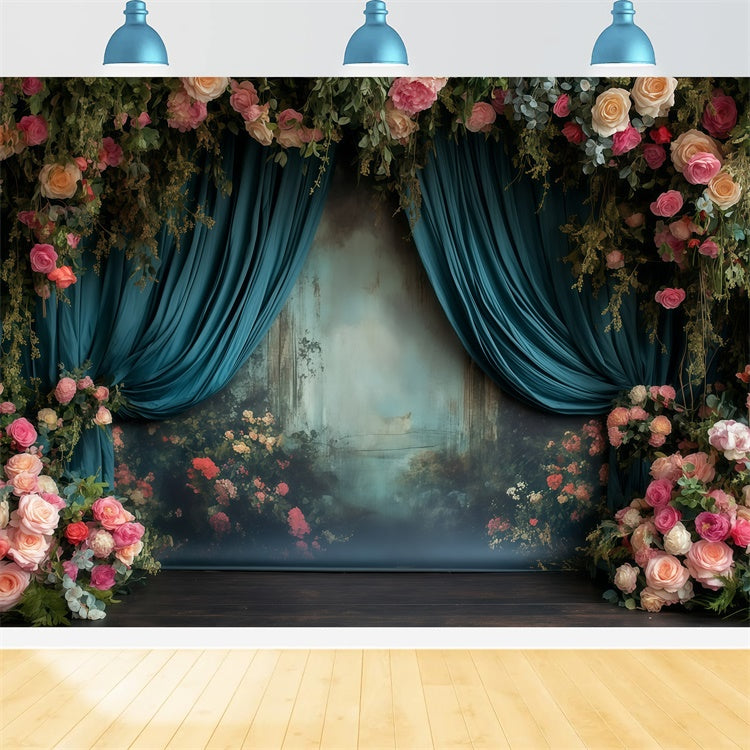 Victorian Backdrop Dreamy Garden Teal Drapes Vintage Backdrops GQ4-325