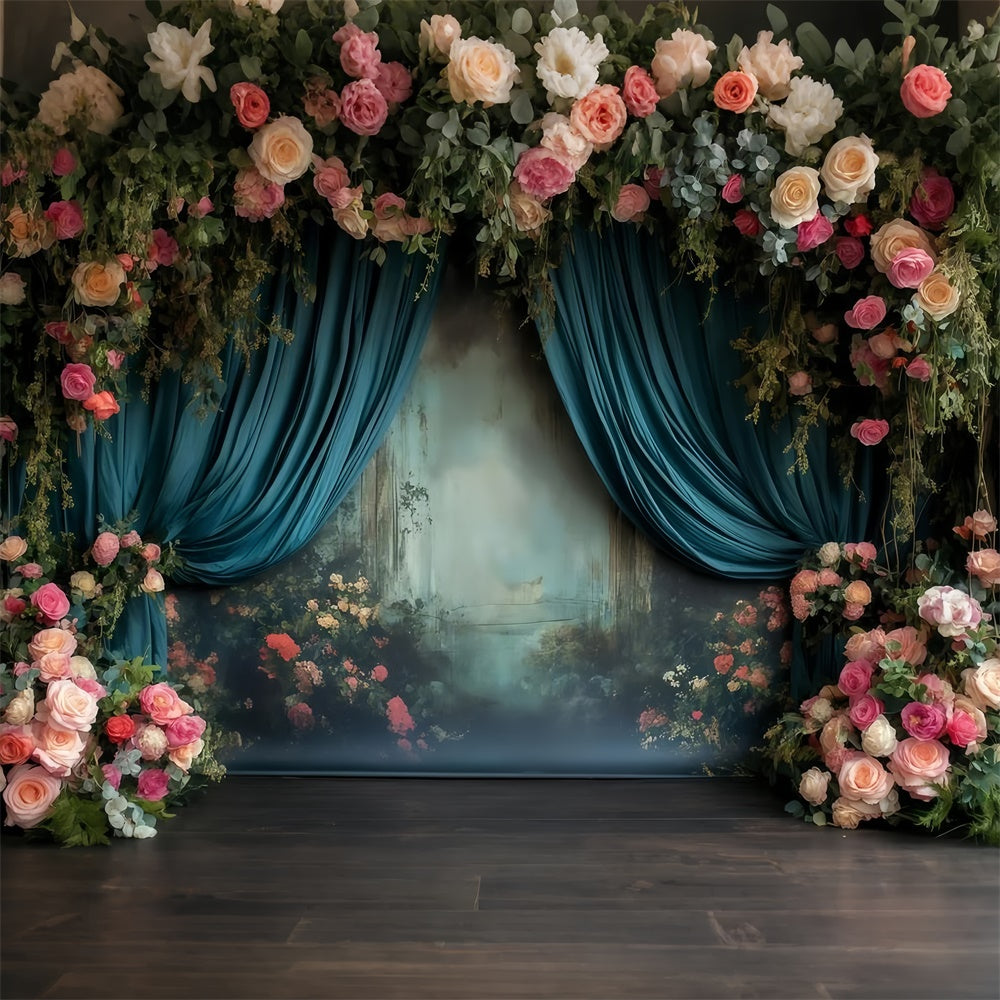Victorian Backdrop Dreamy Garden Teal Drapes Vintage Backdrops GQ4-325