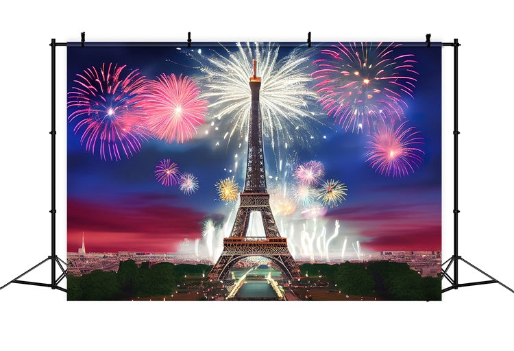 Night In Paris Backdrop Sparkling Fireworks Eiffel Tower Backdrop GQ4-36