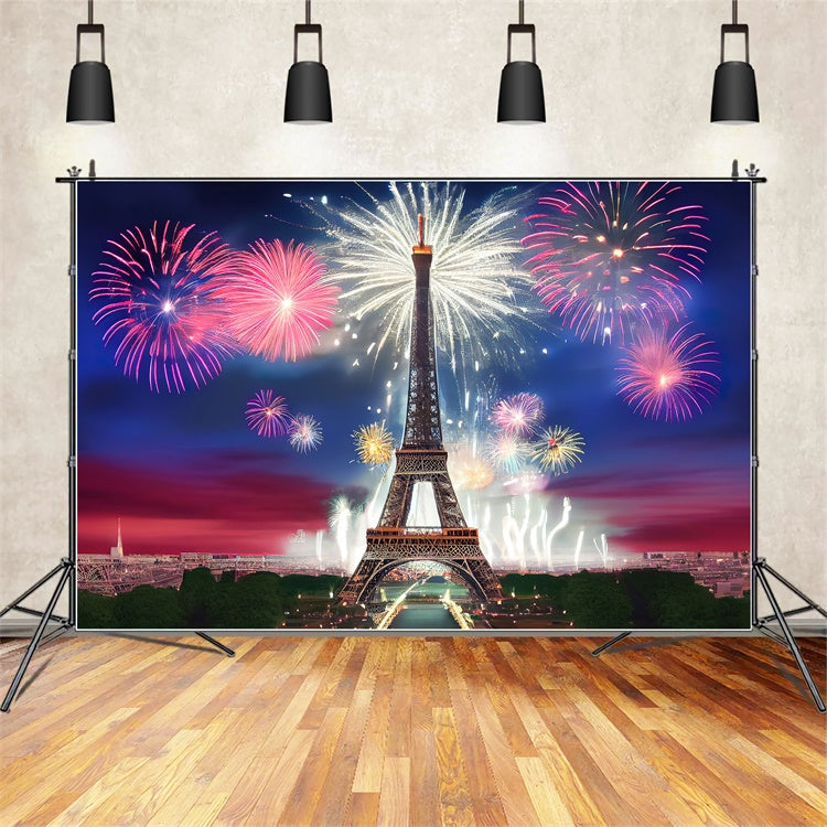 Night In Paris Backdrop Sparkling Fireworks Eiffel Tower Backdrop GQ4-36
