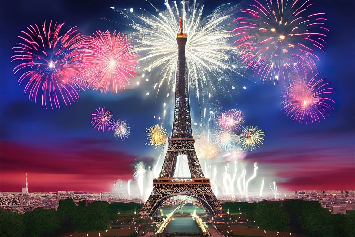 Night In Paris Backdrop Sparkling Fireworks Eiffel Tower Backdrop GQ4-36