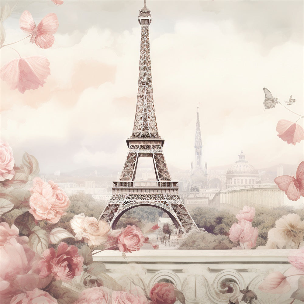Paris Eiffel Tower Backdrop Pastel Flowers Romance Backdrop GQ4-37