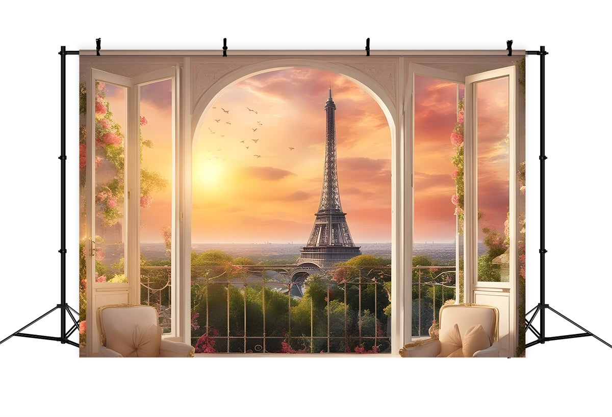 Paris Skyline Backdrop Cozy Chair Sunset Balcony Backdrop GQ4-39