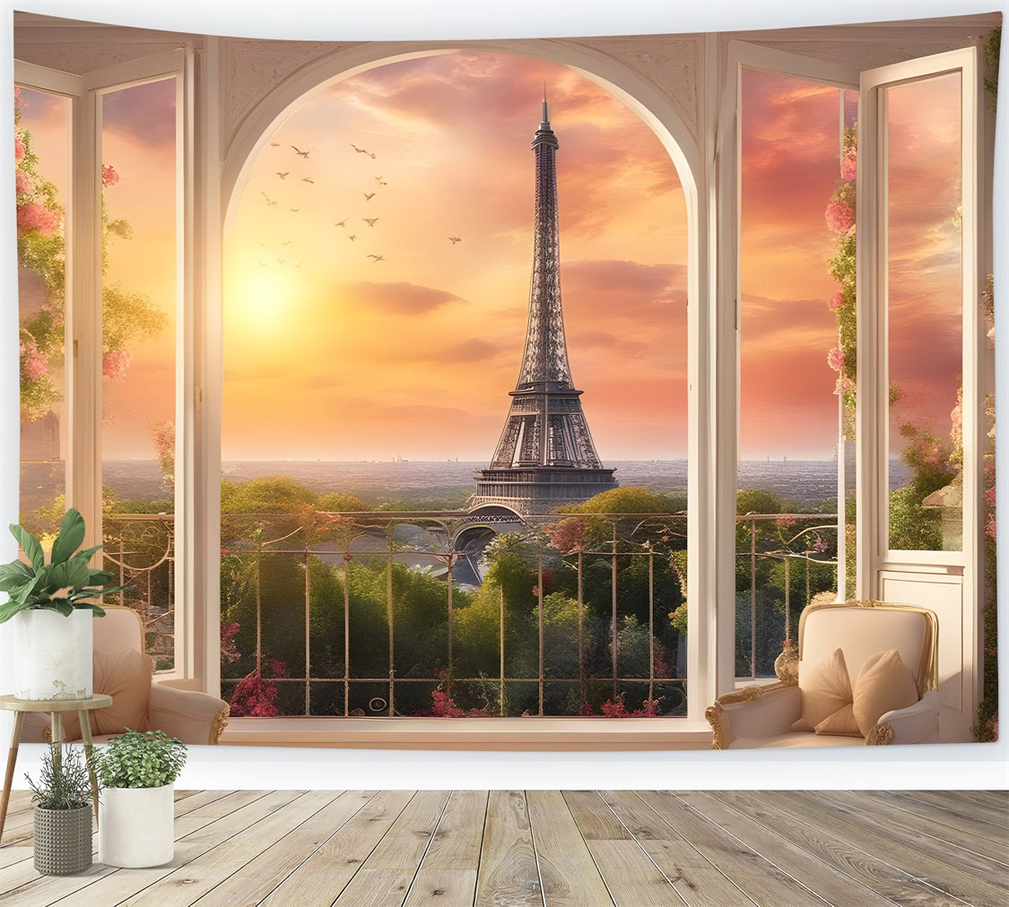 Paris Skyline Backdrop Cozy Chair Sunset Balcony Backdrop GQ4-39