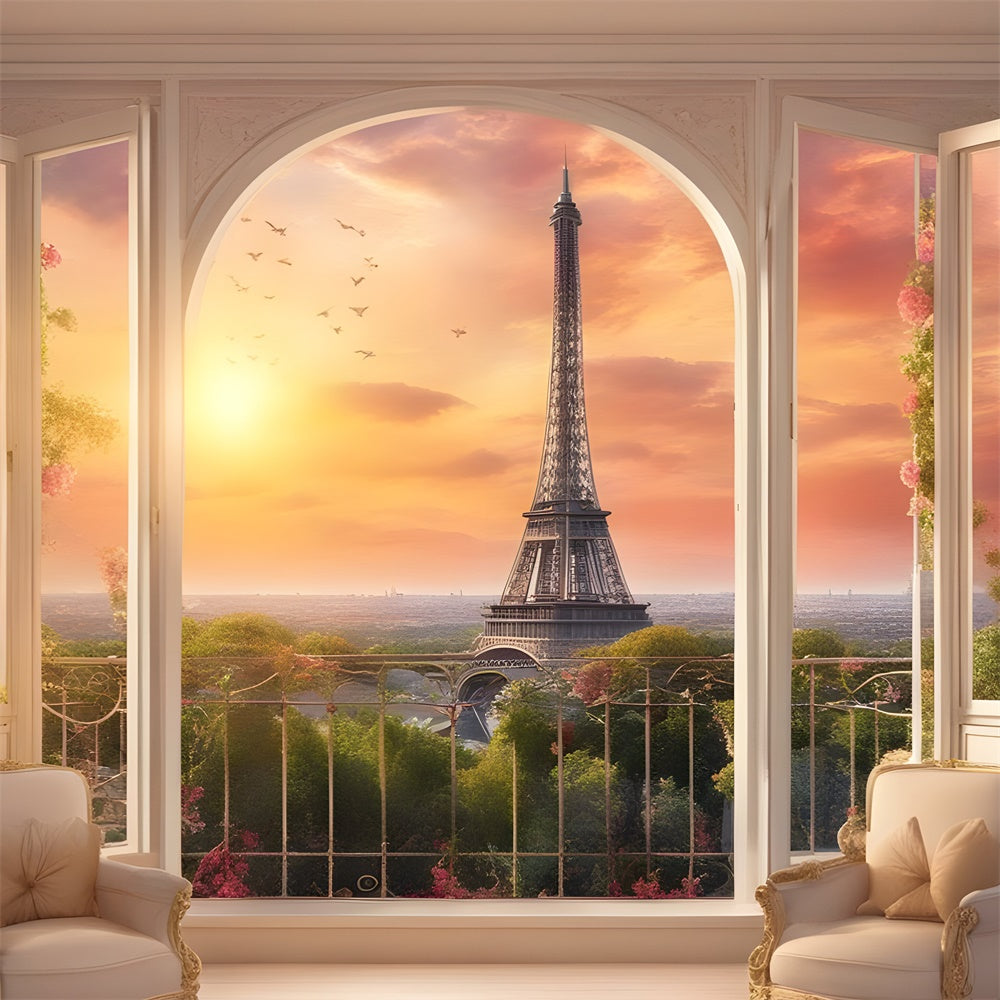 Paris Skyline Backdrop Cozy Chair Sunset Balcony Backdrop GQ4-39
