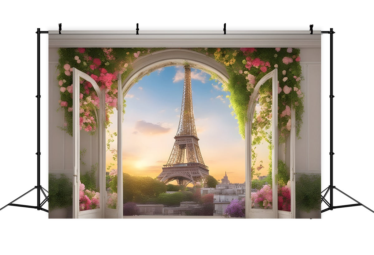 Paris Photography Backdrop Eiffel Tower Window View Backdrop GQ4-40