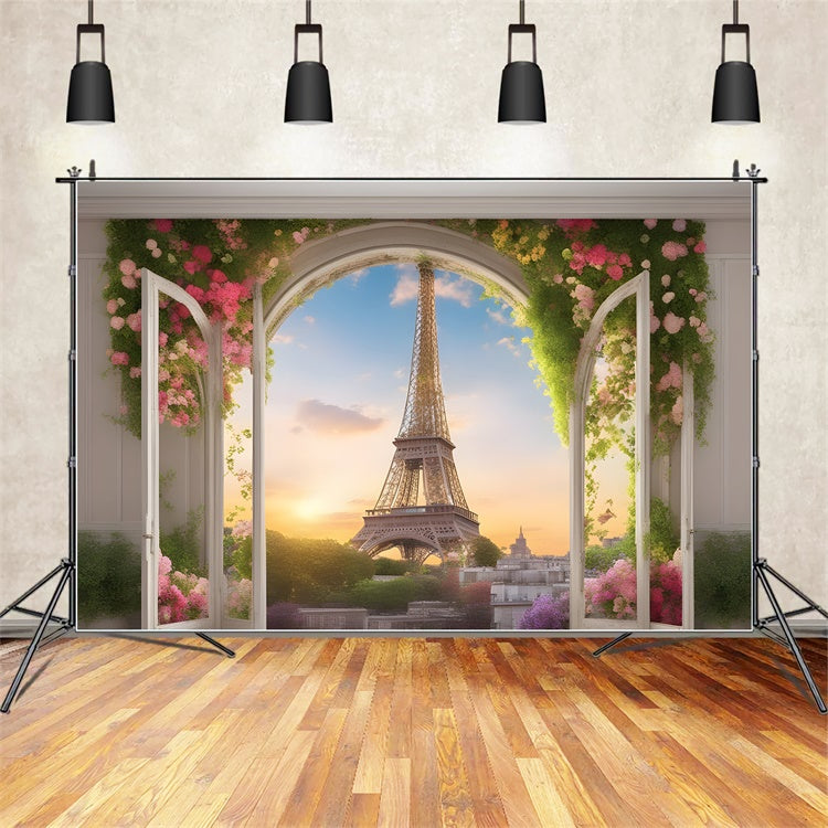 Paris Photography Backdrop Eiffel Tower Window View Backdrop GQ4-40