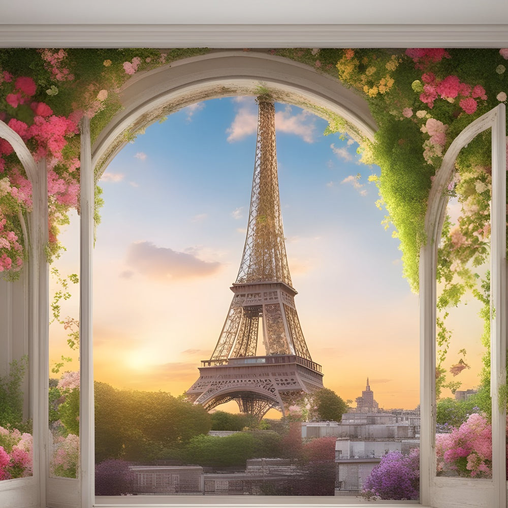 Paris Photography Backdrop Eiffel Tower Window View Backdrop GQ4-40