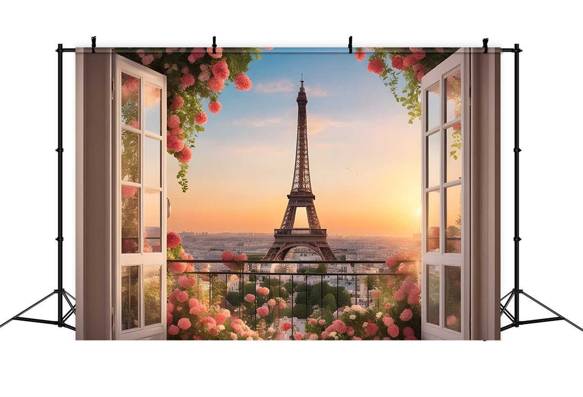 Paris Eiffel Tower Backdrop City Sunset Garden Balcony Backdrop GQ4-41