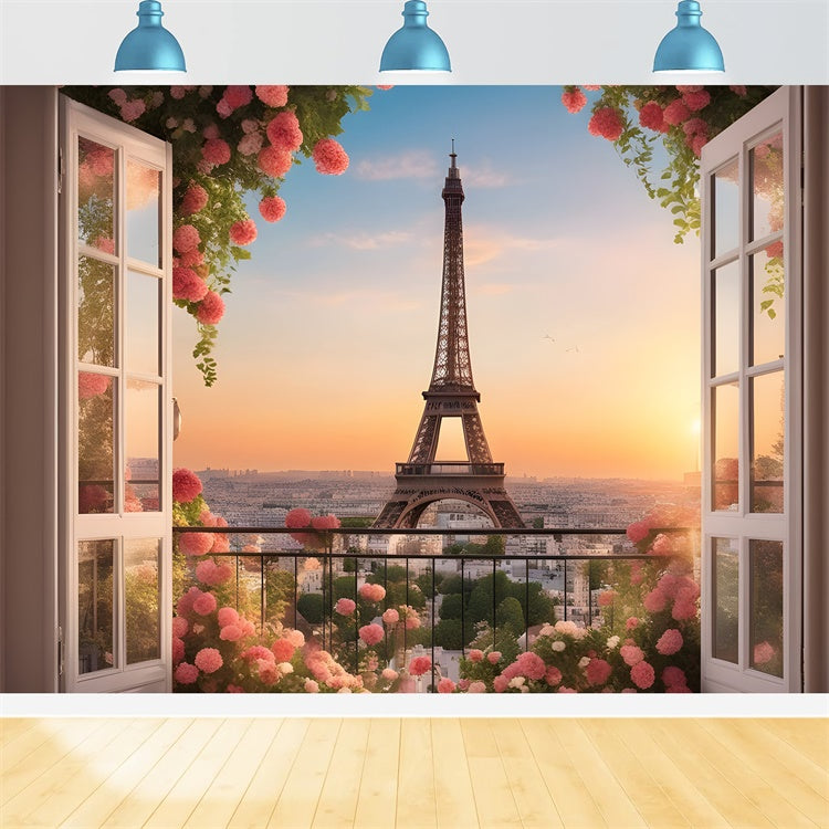 Paris Eiffel Tower Backdrop City Sunset Garden Balcony Backdrop GQ4-41