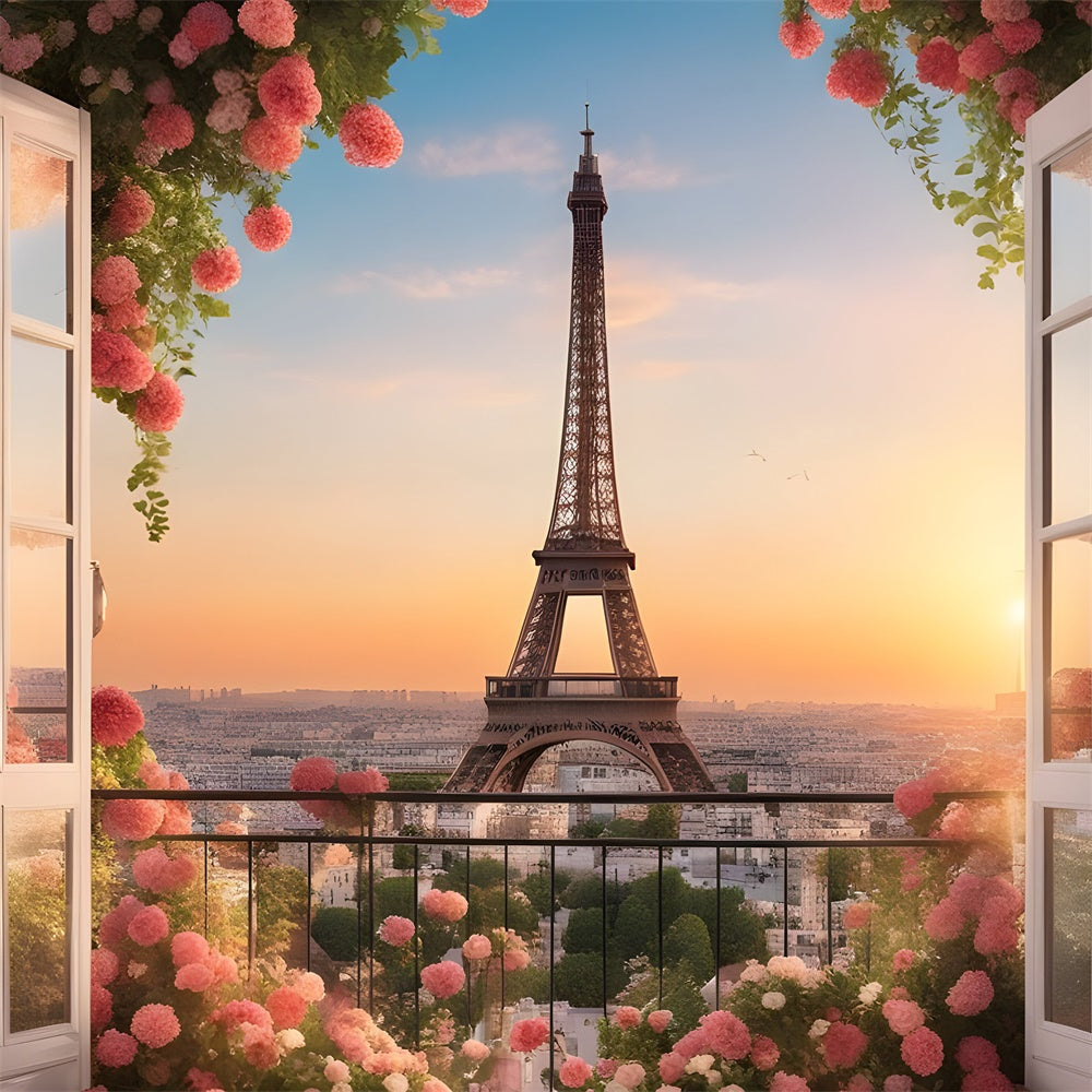 Paris Eiffel Tower Backdrop City Sunset Garden Balcony Backdrop GQ4-41