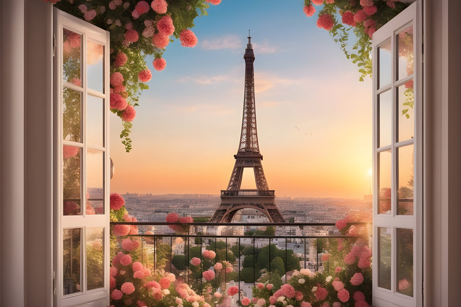 Paris Eiffel Tower Backdrop City Sunset Garden Balcony Backdrop GQ4-41