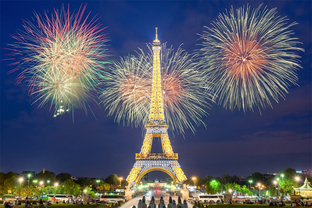 Paris Backdrop Ideas Eiffel Tower Fireworks Celebration Backdrop GQ4-43