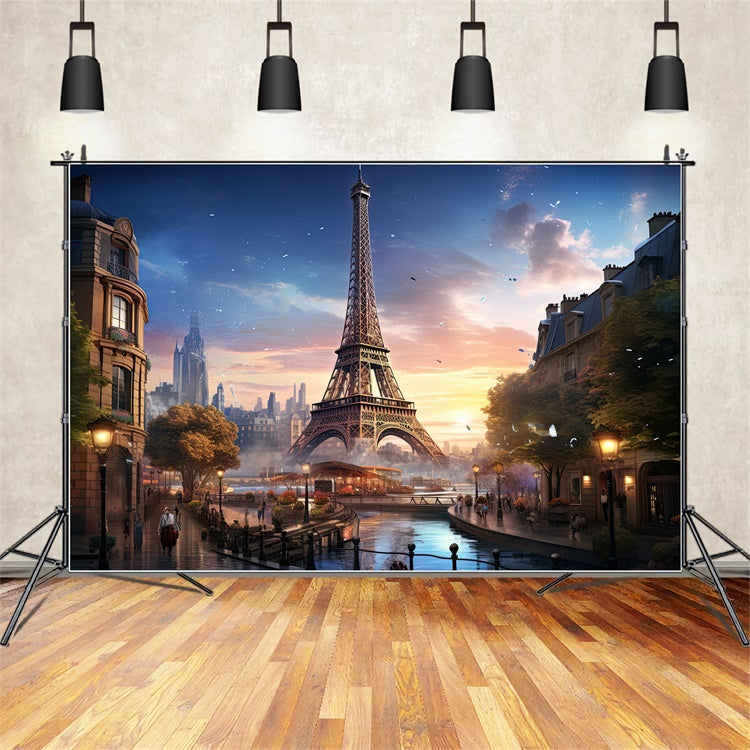Paris Backdrop Photography Eiffel Tower Canal Scene Backdrop GQ4-44