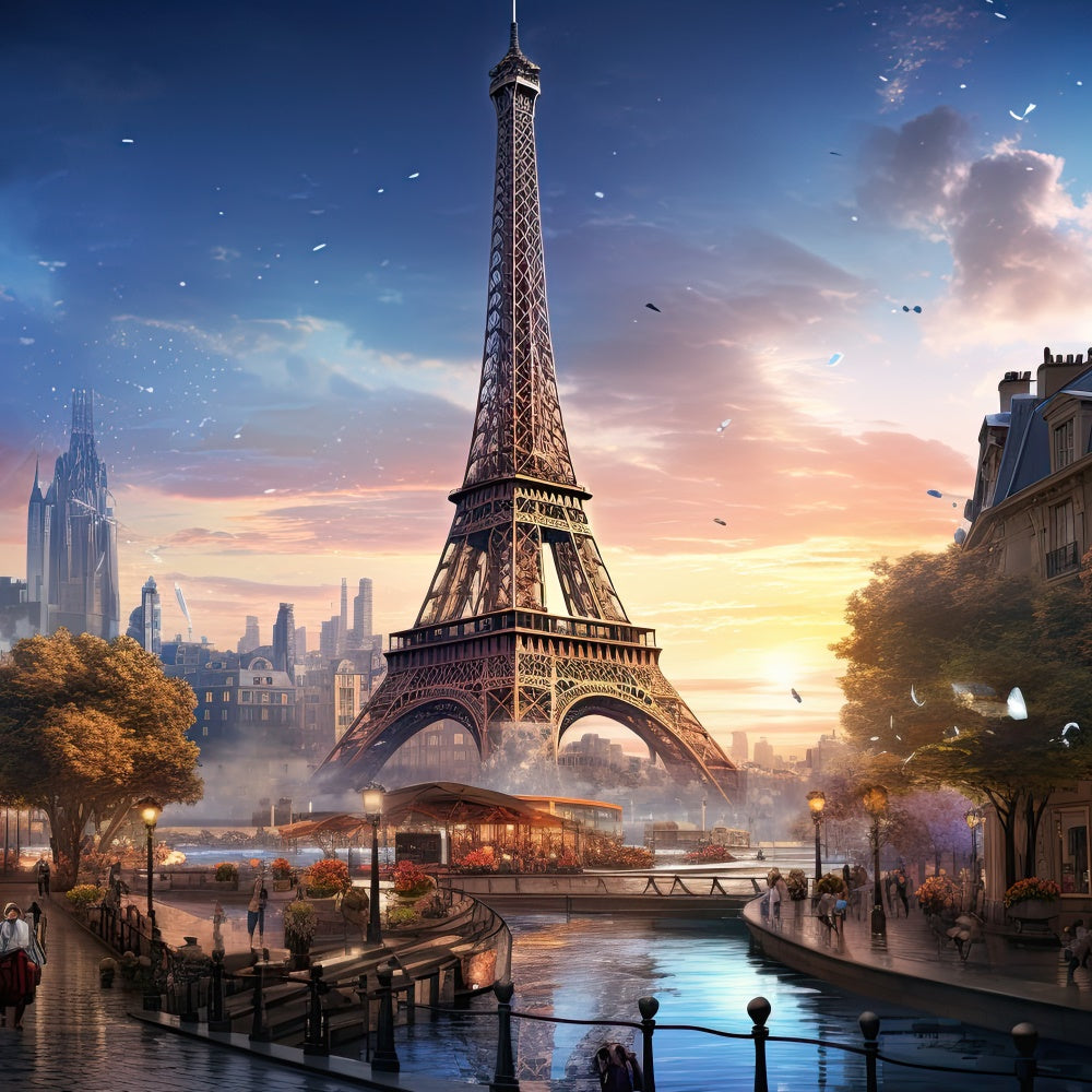 Paris Backdrop Photography Eiffel Tower Canal Scene Backdrop GQ4-44