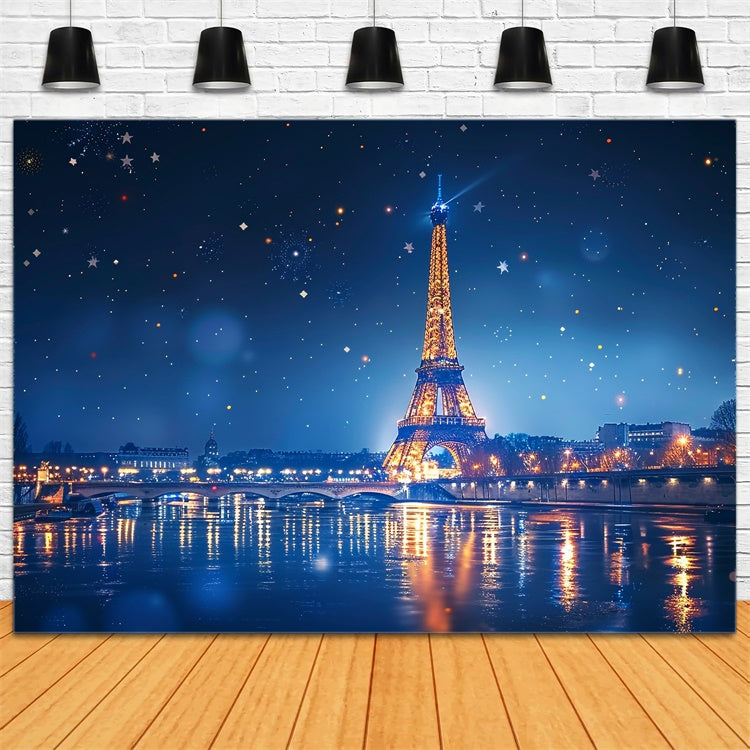 Night In Paris Backdrop Starry Sky Paris River Backdrop GQ4-46