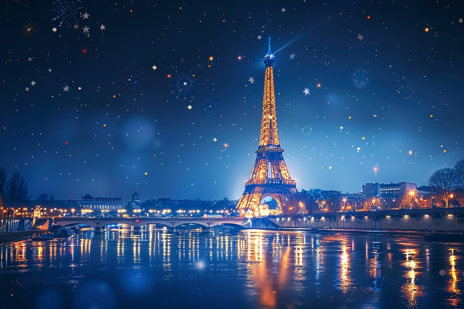 Night In Paris Backdrop Starry Sky Paris River Backdrop GQ4-46