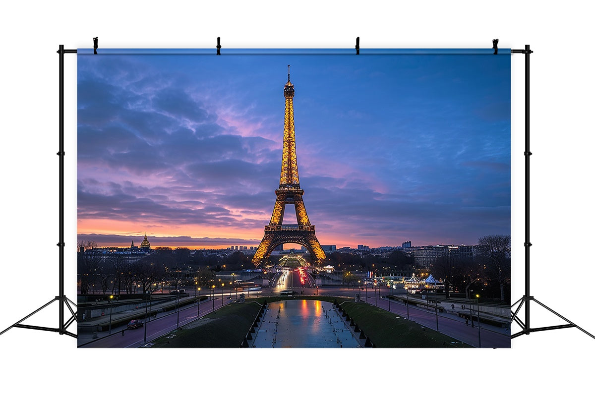 Paris Photography Backdrop Twilight Eiffel Tower Sky Backdrop GQ4-47