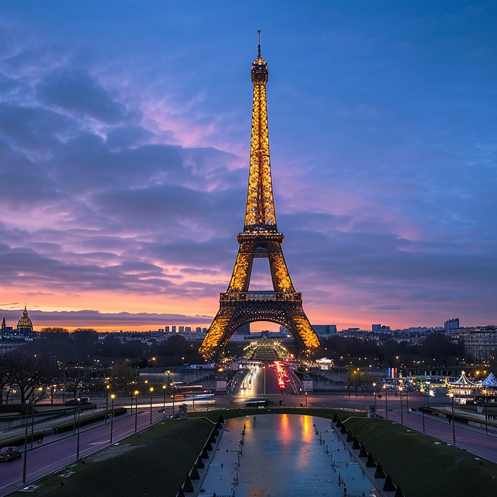 Paris Photography Backdrop Twilight Eiffel Tower Sky Backdrop GQ4-47