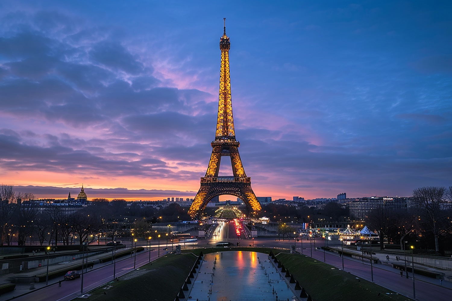 Paris Photography Backdrop Twilight Eiffel Tower Sky Backdrop GQ4-47