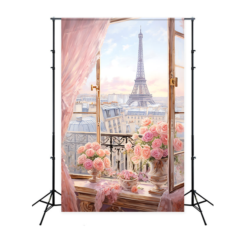 Eiffel Tower Paris Backdrop Dreamy Paris View Roses Backdrop GQ4-48