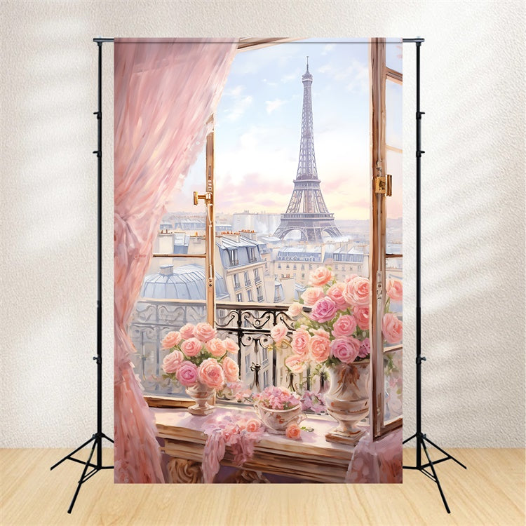 Eiffel Tower Paris Backdrop Dreamy Paris View Roses Backdrop GQ4-48