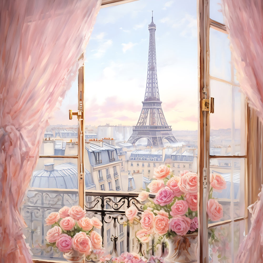 Eiffel Tower Paris Backdrop Dreamy Paris View Roses Backdrop GQ4-48