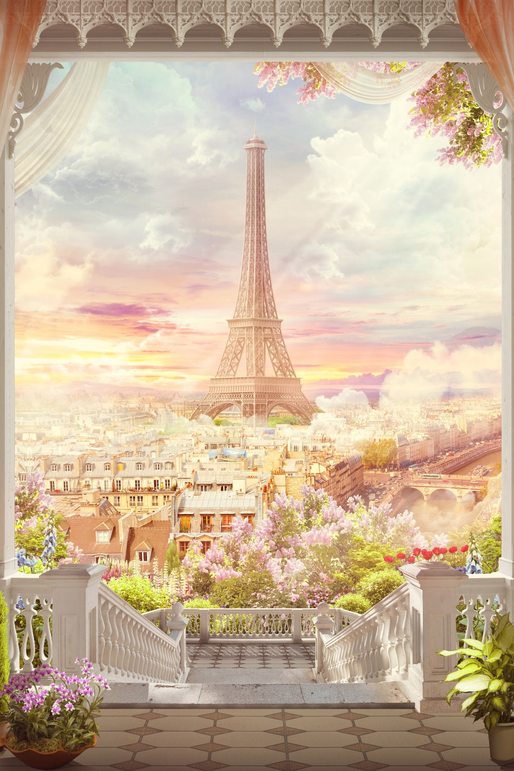 Paris Themed Photo Backdrop Elegant Balcony Paris City Backdrop GQ4-49