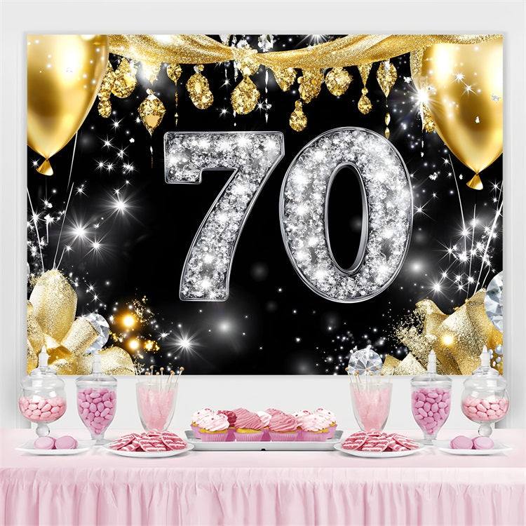 Happy Birthday Backdrop Diamond Sparkle 70th Custom Backdrop GQ4-5