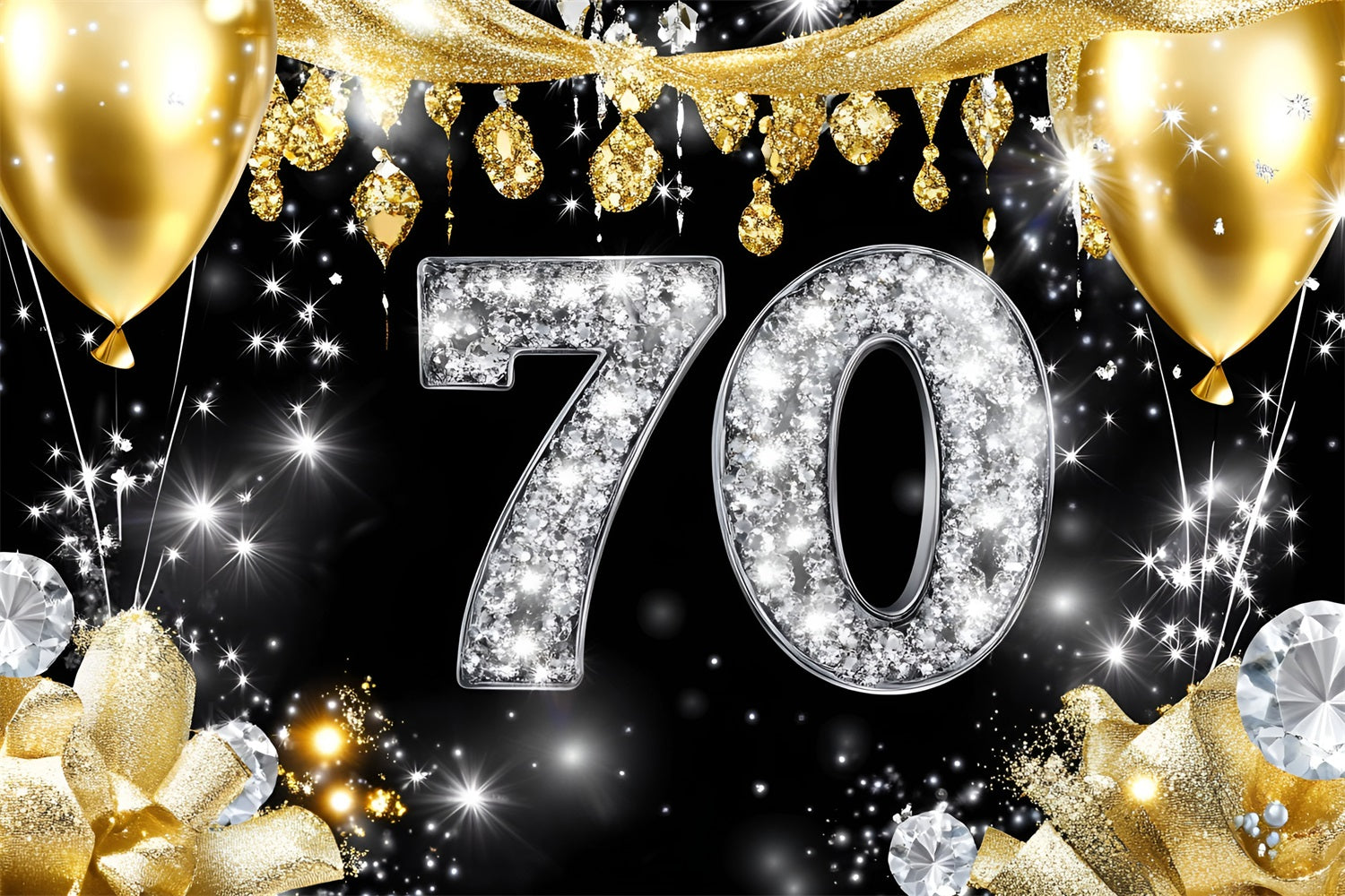 Happy Birthday Backdrop Diamond Sparkle 70th Custom Backdrop GQ4-5