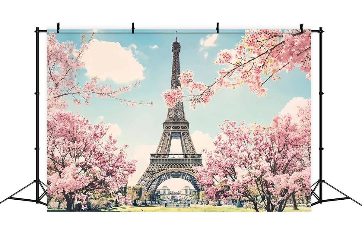 Paris Eiffel Tower Backdrop Romantic Cherry Blossom Backdrop GQ4-55