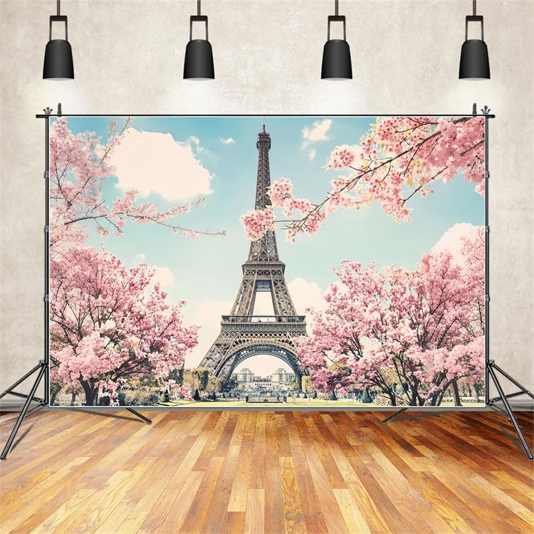 Paris Eiffel Tower Backdrop Romantic Cherry Blossom Backdrop GQ4-55