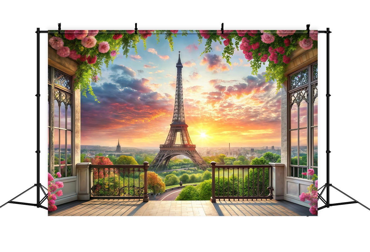 Paris Theme Backdrop Romantic Balcony Eiffel Tower Backdrop GQ4-56