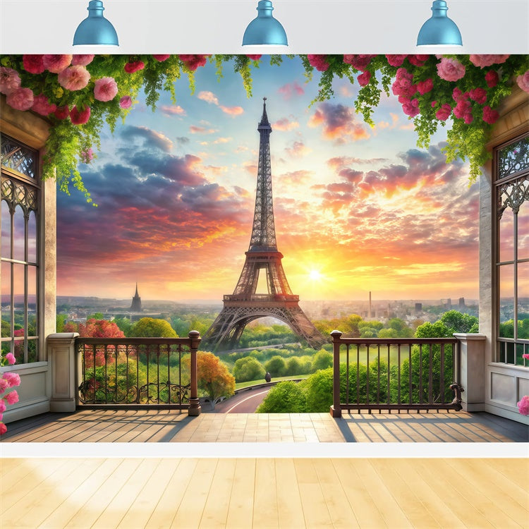 Paris Theme Backdrop Romantic Balcony Eiffel Tower Backdrop GQ4-56
