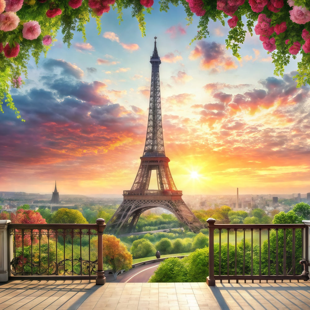 Paris Theme Backdrop Romantic Balcony Eiffel Tower Backdrop GQ4-56