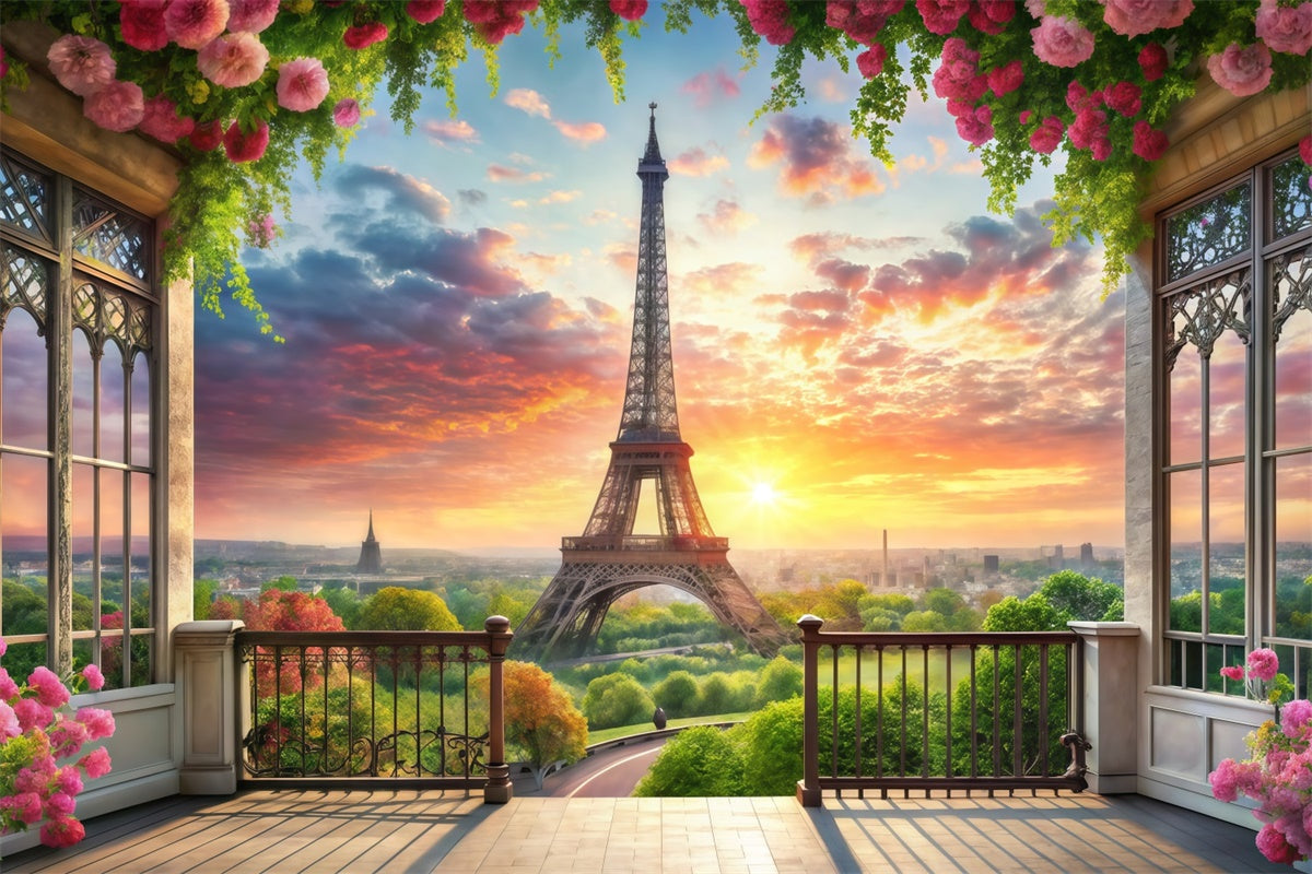 Paris Theme Backdrop Romantic Balcony Eiffel Tower Backdrop GQ4-56