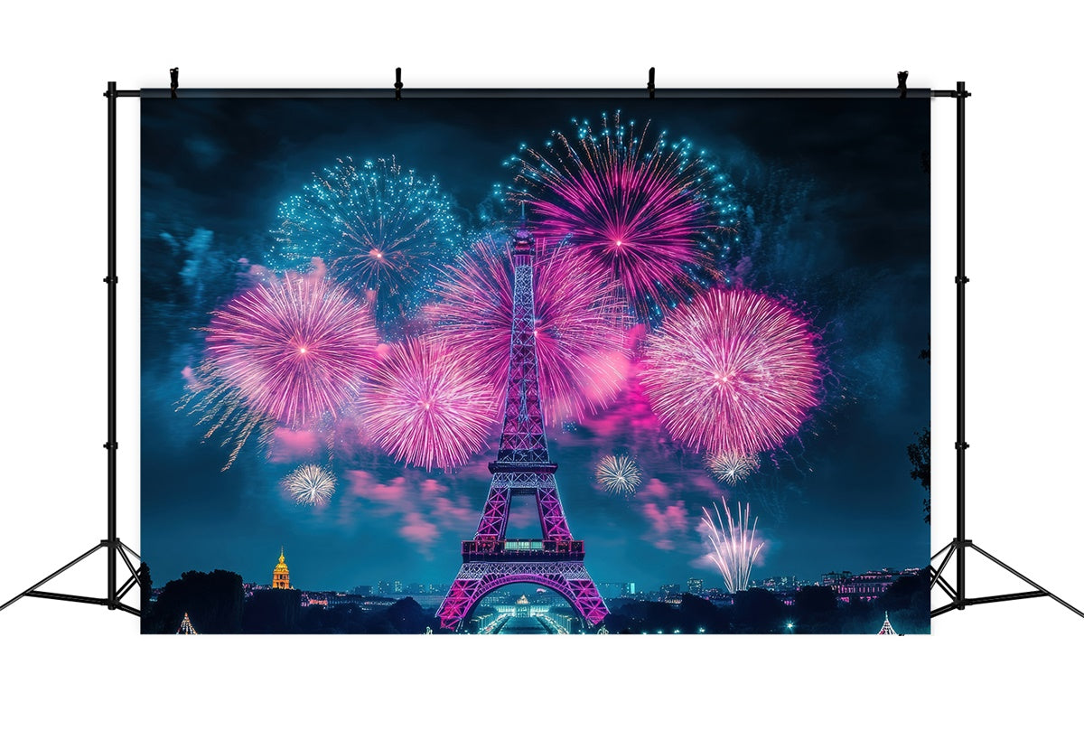 A Night In Paris Backdrop Sparkling Firework Cityscape Backdrop GQ4-57