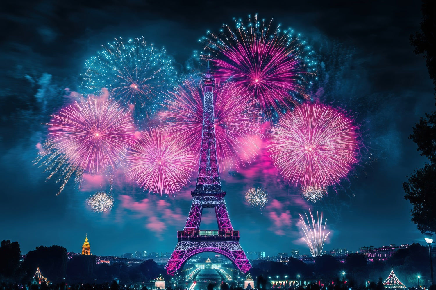 A Night In Paris Backdrop Sparkling Firework Cityscape Backdrop GQ4-57