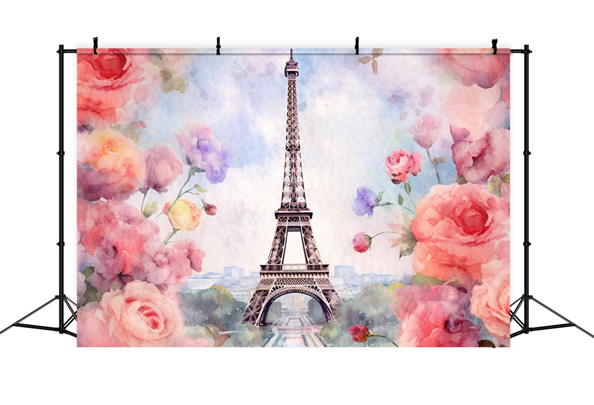 Paris Photography Backdrop Romantic Floral Paris Tower Backdrop GQ4-58