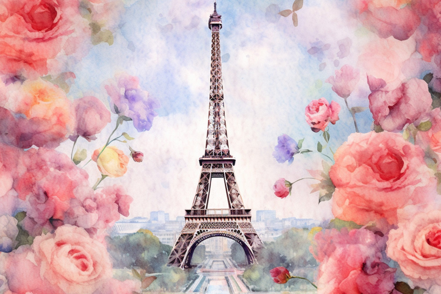 Paris Photography Backdrop Romantic Floral Paris Tower Backdrop GQ4-58